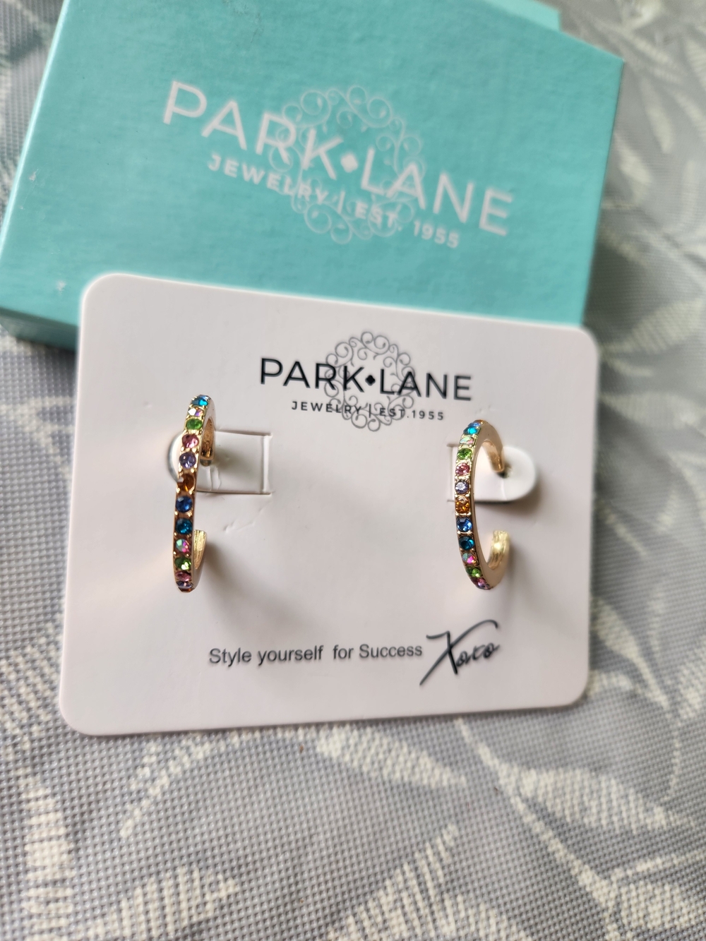 Park Lane Gold Hoop Earrings with Multicolor Stones